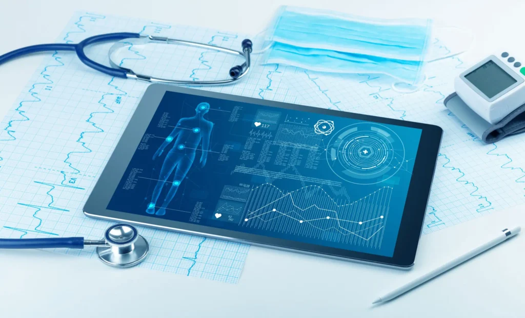Medical device data management displayed on a connected healthcare tablet