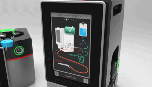 Front angle of the Misonix Nexus ultrasonic surgical platform showing touchscreen interface.