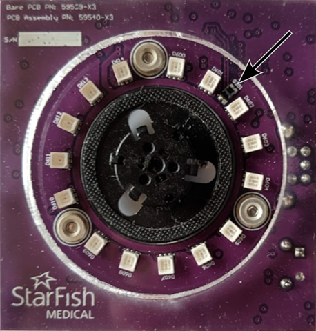 Dahlia Zoetrope Design Challenge a circle of small led lights equally spaced out. There is a small black box in between two of the led lights.