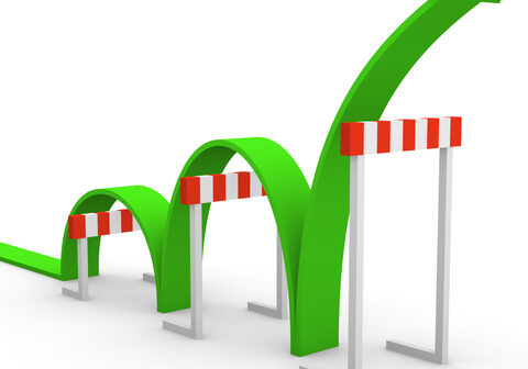 Digital Health Advantages and Disadvantages Accessibility: graphic of green arrow hopping over hurdles