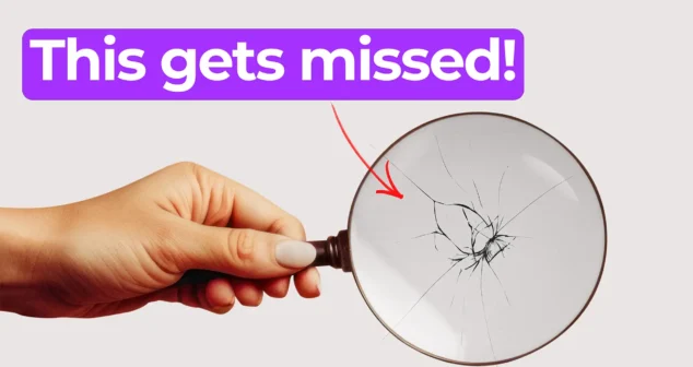Magnifying glass revealing cracks with the text “This gets missed,” illustrating hidden risks in medical device validation and real-world use.