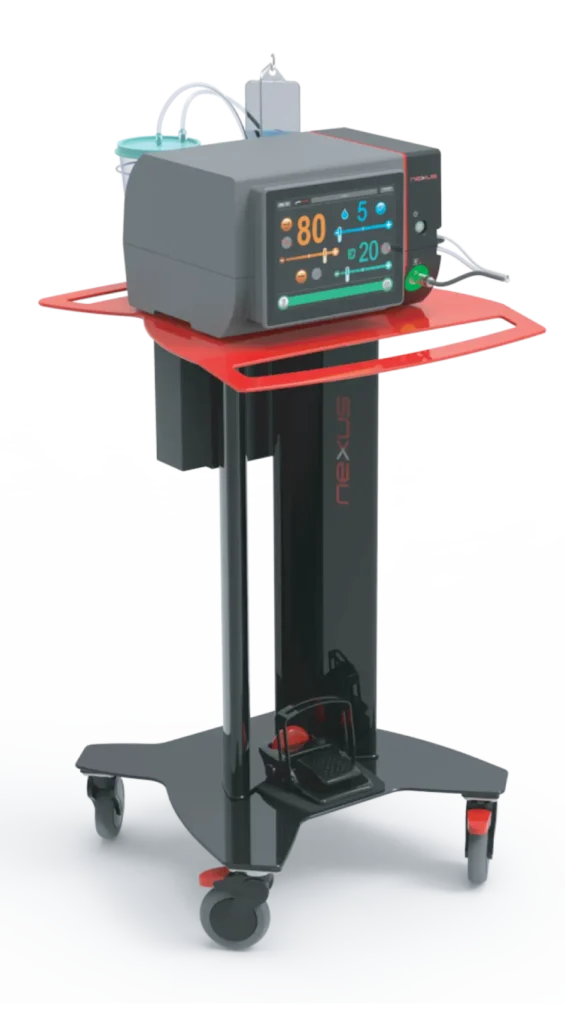 Misonix Nexus ultrasonic surgical platform with touchscreen display on mobile stand